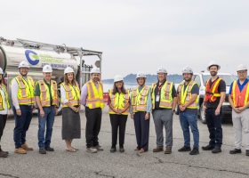 Members of the TFN, Parkland and GCT Teams meet at Deltaport to celebrate 100% Renewable Fuel in Diesel Equipment at Deltaport